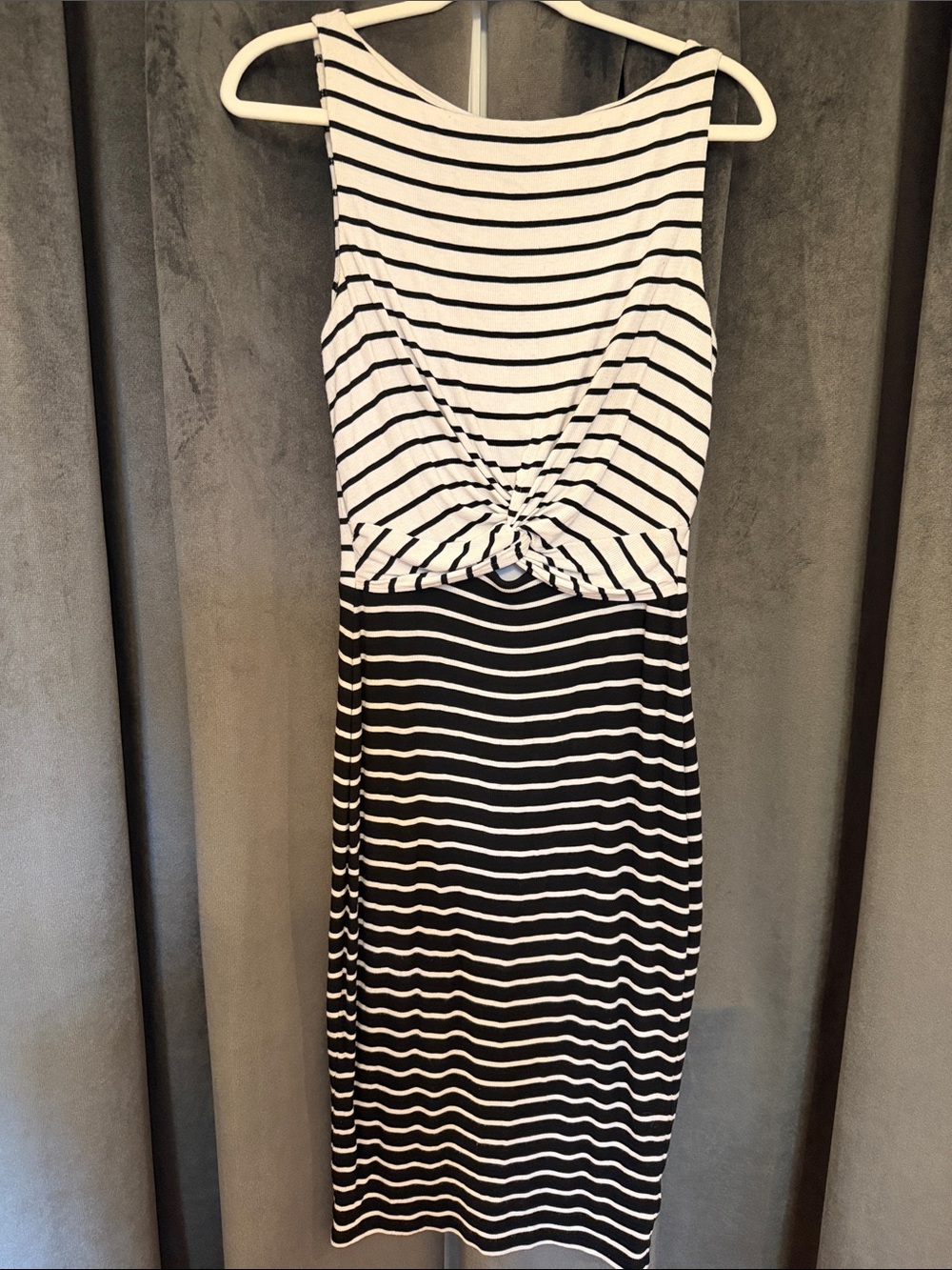 Sleeveless Striped Knot-Front Midi Dress - Black & White